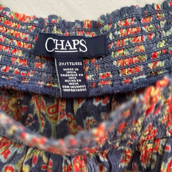 Chaps Women’s 2X Blue Floral Square Neck 3/4 Sleeve Gauzy Blouse NEW!!! - Picture 2 of 9